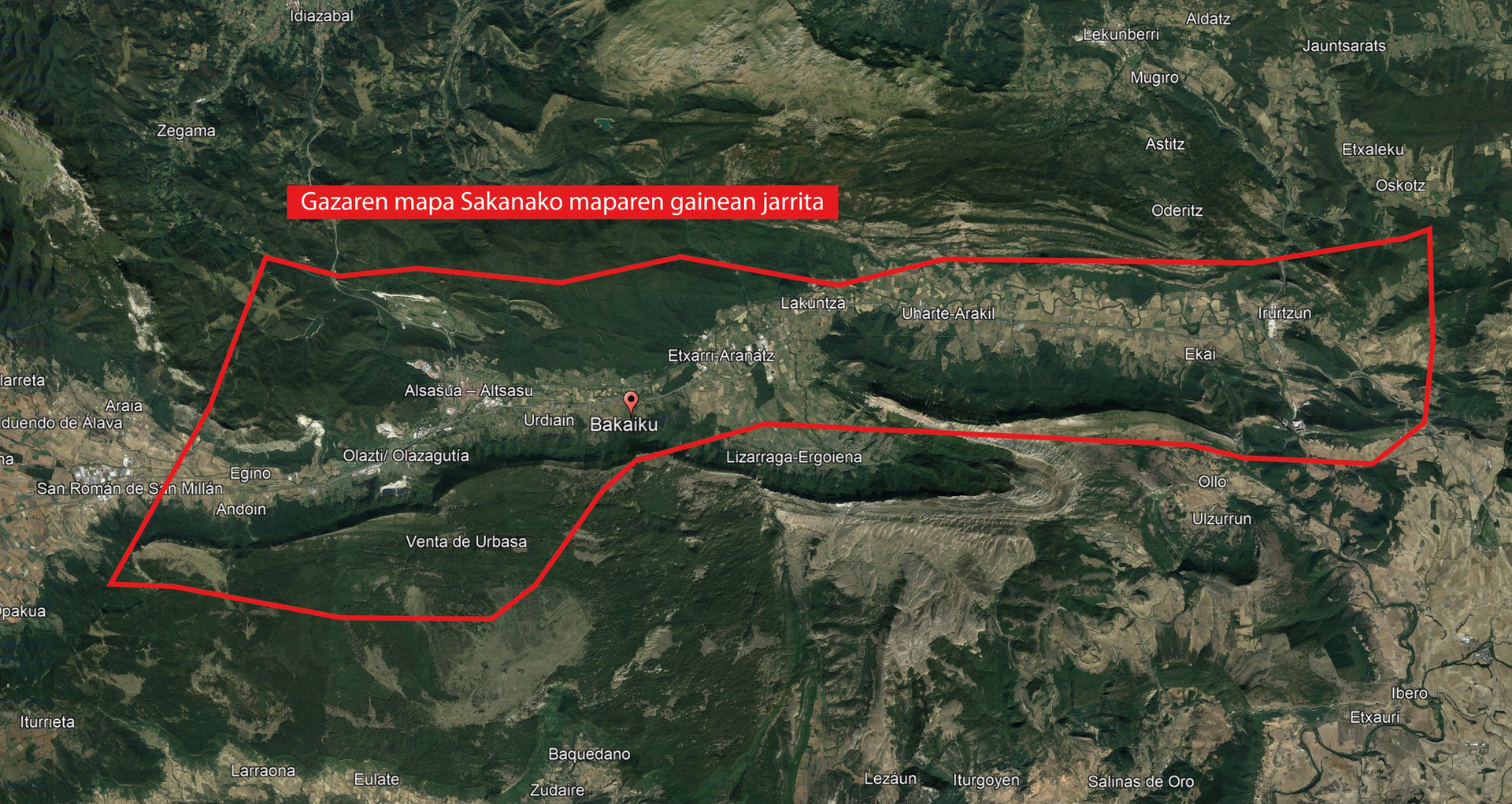 Gazaren mapa Sakanako maparen gainean jarrita (Bakaiku.info)