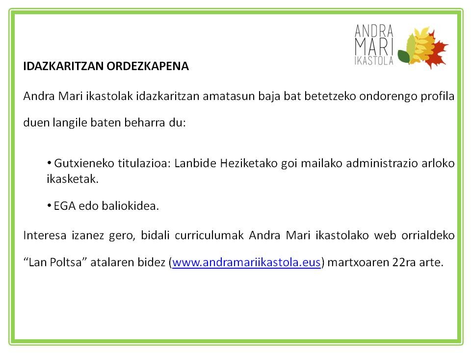IDAZKARITZAN ORDEZKAPENA