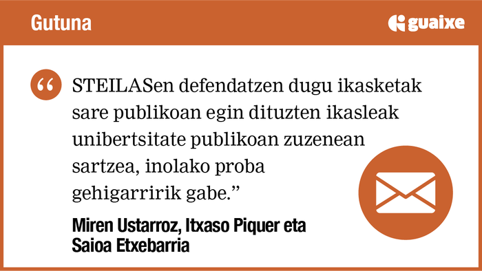 Selektibitateak agerian uzten dituen desoreken aurrean, eskola publikoko ikasleek unibertsitate publikora sarbide zuzena izan dezaten exijitzen dugu