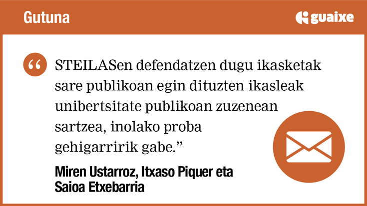 Selektibitateak agerian uzten dituen desoreken aurrean, eskola publikoko ikasleek unibertsitate publikora sarbide zuzena izan dezaten exijitzen dugu