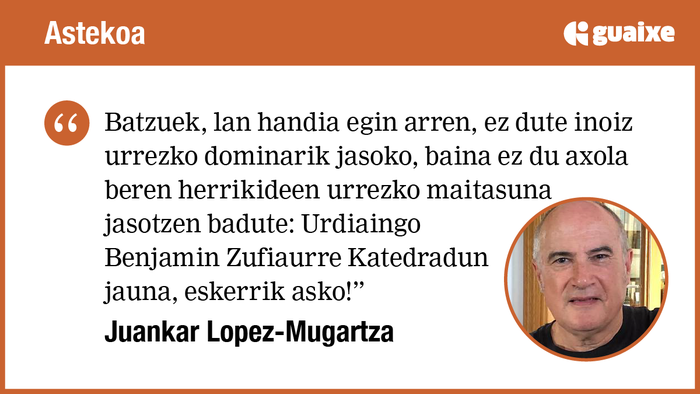 Unibertsitateko katedradun urdintar bati gorazarre