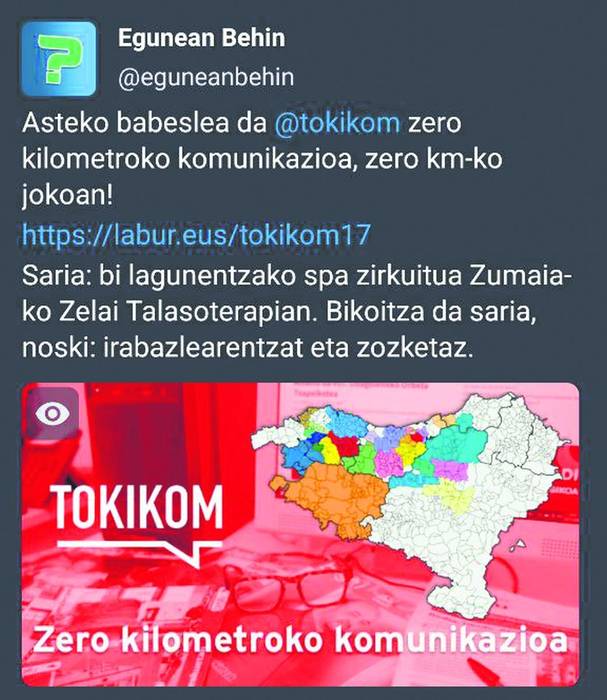 Asteko babeslea Tokikom zero kilometroko komunikazioa, zero km-ko jokoan!