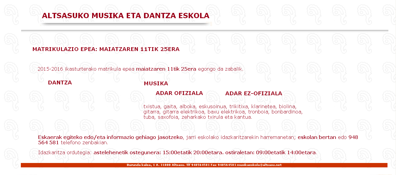 Altsasuko Udal Musika eta Dantza Eskola.
2015-201