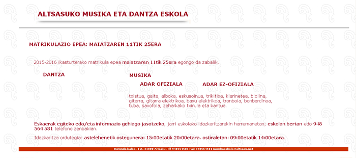 Altsasuko Udal Musika eta Dantza Eskola.
2015-201