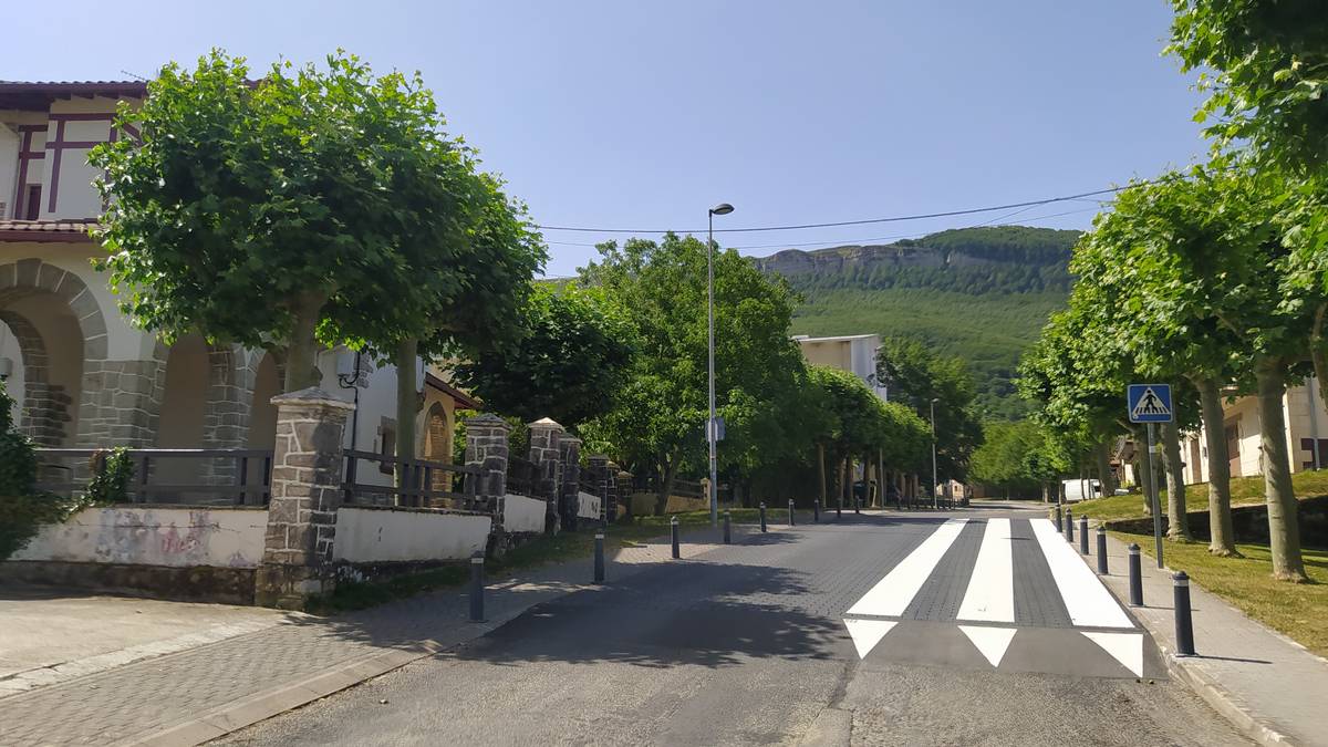 Zebrabide goratua eskolaren parean
