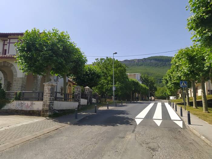 Zebrabide goratua eskolaren parean
