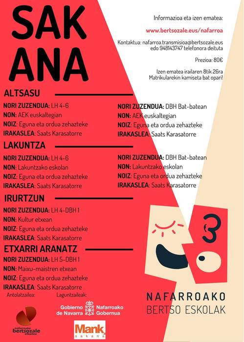 Sakanako bertso eskoletan izena emateko epea ireki da